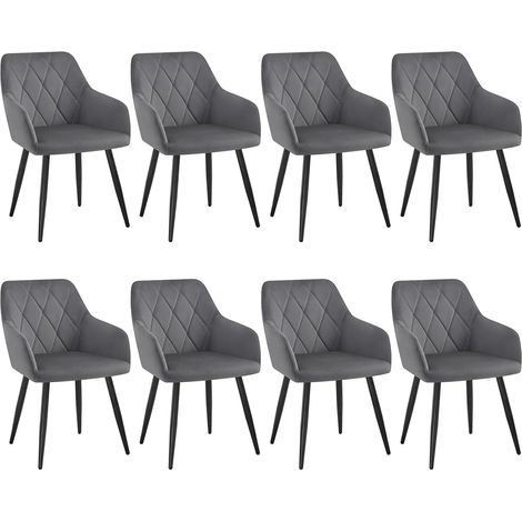 WOLTU Juego de 8 Sillas de Comedor Con Patas Metálicas Para Comedor, de Terciopelo Gris Oscuro (1/5)