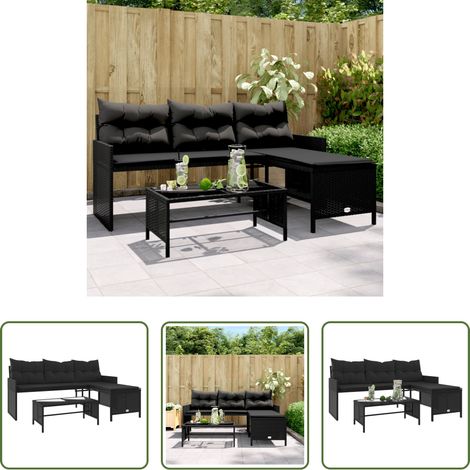 Gartenmöbel - Gartensofa in L-Form mit Tisch und Kissen Schwarz Poly Rattan (1/5)