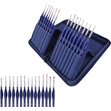Pinceaux Peinture Miniatures, 15 Pinceau Peinture, Pinceau Aquarelle, Pinceaux Fins pour Maquettes, Acrylique, Aquarelle, Huile, Figurines, Peinture par Numéros, Kit avec Support (1/5)