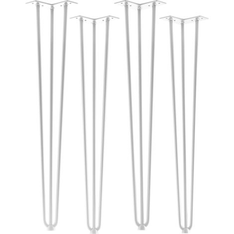 SOTECH 4 Stück Tischbeine Haarnadelbeine mit Bodenschutz Stahl 3 Streben Montageplatte 12x12cm weiß lackiert Höhe 710 mm (Rundstahl) (1/5)