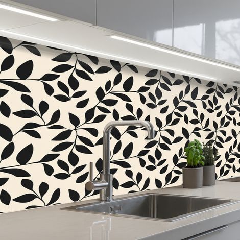 REVETEMENT MURAL DE CUISINE, CRÉDENCE DE CUISINE Elégant - Motif - Noir - Beige 150x60 (1/5)