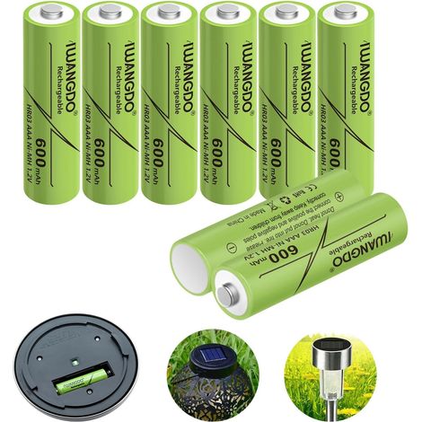Lot de 8 piles rechargeables AAA 600 mAh pour lampes solaires d'extérieur de jardin pré-chargées (1/5)