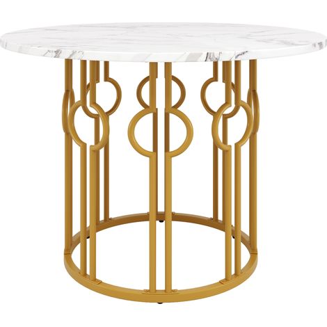 Runder Esstisch 100 x 100 x 76 cm aus MDF und Metall, Weiß/Gold (1/5)