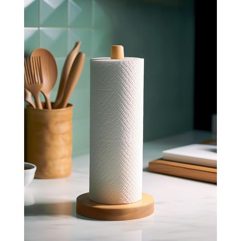 Porte Rouleau Sopalin Bois pour Cuisine Comptoir Plan de Travail, Porte Essuie Tout en Bois sur Pied, Support Sopalin Cuisine à Poser, Dérouleur Essuie-Tout Stable et Décoratif, Sopalin Autoportant (1/5)