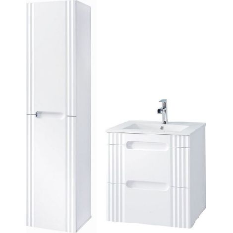 Meuble vasque à encastrer 60 cm + colonne murale Oceanie White - Livraison gratuite (1/5)