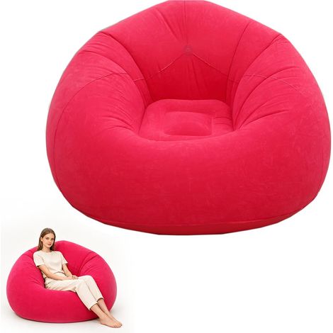 Fauteuil gonflable, pouf gonflable avec pompe à pied, fauteuil gonflable pour extérieur, camping, plage, piscine et voyages  Gonflage, portable, confortable (rouge) (1/5)