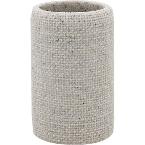 TRADE SHOP - Bicchiere Porta Spazzolini Dentifricio Effetto Tela Juta Intrecciato Naturale Bagno 87827 -