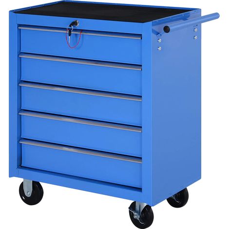 Carro de taller, diseño móvil, 5 cajones para organizar herramientas, azul. (1/2)