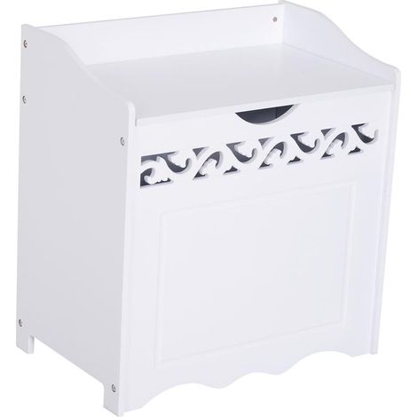 MOBILETTO IN LEGNO PORTABIANCHERIA CON DECORO INTAGLIATO 55 X 34 X 58 CM BIANCO (1/5)