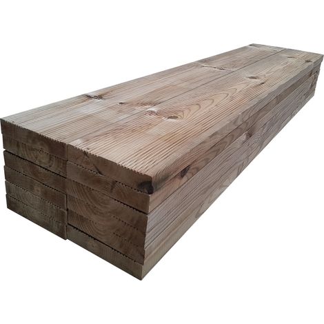 12er Set Terrassendielen 120cm (2,09m²) 27x145mm KDI Geriffelt-Glatt