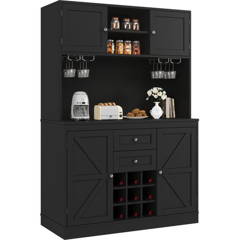 CHICFURN Credenza da cucina 120x40x188 cm in MDF nero con portabottiglie (1/5)