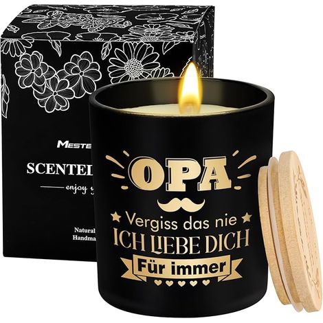 Duftkerze als Geschenk für Opa, Sandelholz, Ebenholz, 50 h