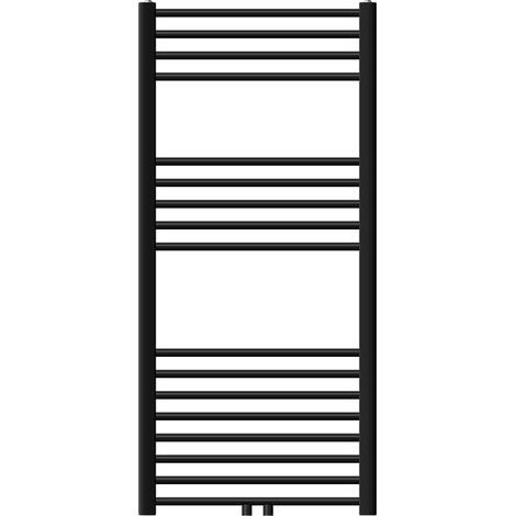 LuxeBath Radiador Toallero de Baño Sahara 600 x 1200 mm Negro Mate Diseño Recto con Conexión Lateral Calentador Secador de Toallas con Kit de Montaje Incluído, Protección Contra Fugas