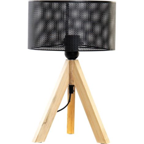 Lampe rétro en métal et bois 35 cm (1/4)