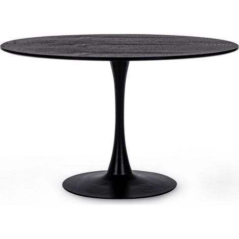 Hellin – Table ronde 120cm – Plateau noir veinuré effet bois – Pied acier noir – Pour salle à manger moderne et élégante (1/6)