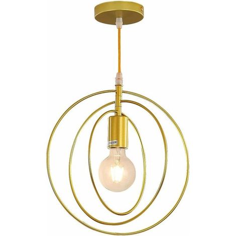 Suspension Luminaire Industriel Vintage Design E27, Éclairage de Plafond Rétro Longueur 150CM, Lustre Abat Jour Métal pour Chambre Salon Couloir Cuisine Salle de Bain Balcon (Doré) (1/5)