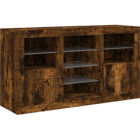 Credenza cassettiera mobile contenitore organizer cucina soggiorno salotto con luci LED 123 x 37 x 67 cm marrone 020029868