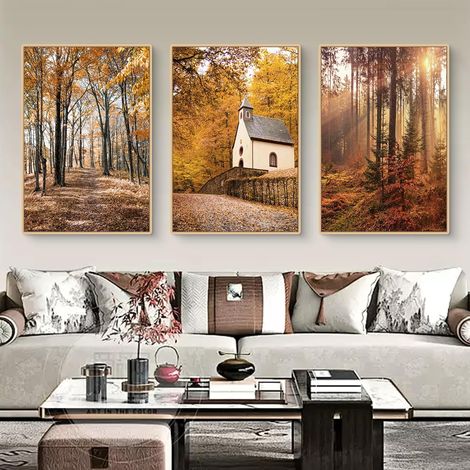 CCYKXALot de 3 posters-Tableaux muraux modernes-Feuille d'érable d'automne-Images de paysageDécoration murale pour salon et chambre à coucher - Sans cadre (1/5)
