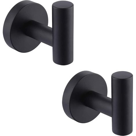 2 crochets muraux porte-serviette inox noir mat, support patère rangement (1/5)