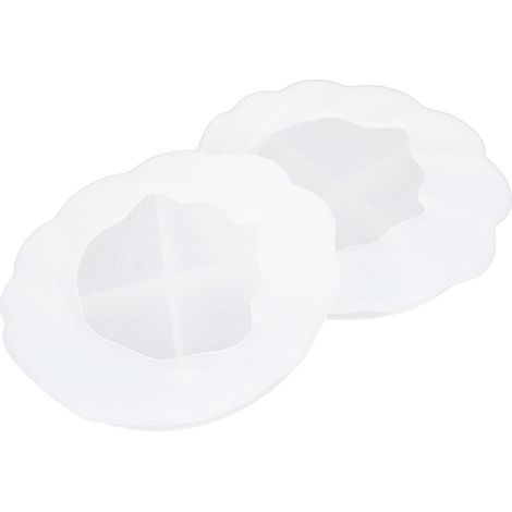 Lot de 2 moules en résine époxy pour moulage de soucoupes et assiettes, en silicone, avec texture feuille et surface miroir. (1/5)