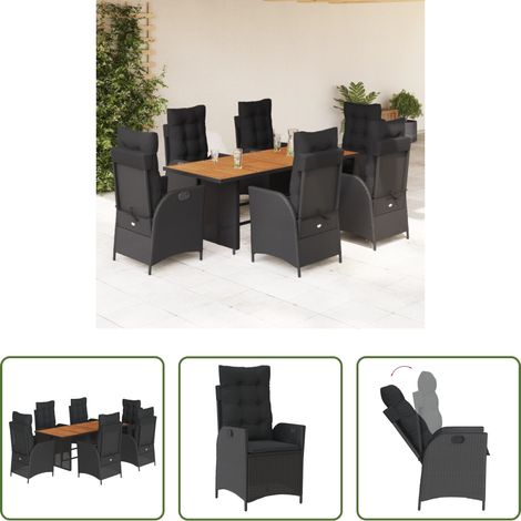 vidaXL Gartentisch - 7-tlg. Garten-Essgruppe mit Kissen Schwarz Poly Rattan (1/5)