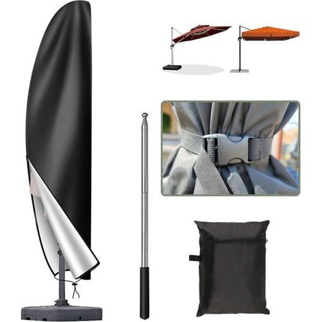 Housse Parasol Deporte 3x3,Bâche Parasol Déporté Imperméable en 420D Tissu Oxford,Anti-UV Housse de Protection,265x407050cm,Noir (1/4)