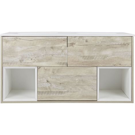 Milano Bexley Light Oak 1210mm Bathroom Vanity Unit with Double Basin - No LED Light (1/5)
