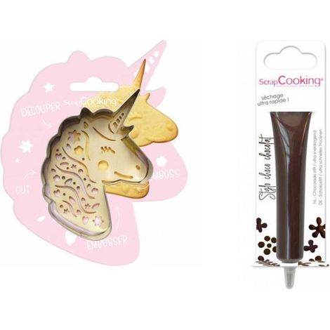 Kit pour biscuit en relief Licorne + Stylo au chocolat marron