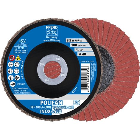 PFERD TOOLS POLIFAN Fächerscheibe PFF 100x16 mm flach A-COOL 40 SG INOX+ALU Edelstahl/Alu 10 Stk (1/5)