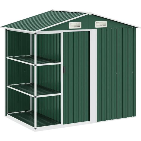 Abri de jardin, Abri à outils, Abri de stockage, Cabane à outils avec étagère Vert 205x130x183 cm Fer LKOWF35637 (1/5)