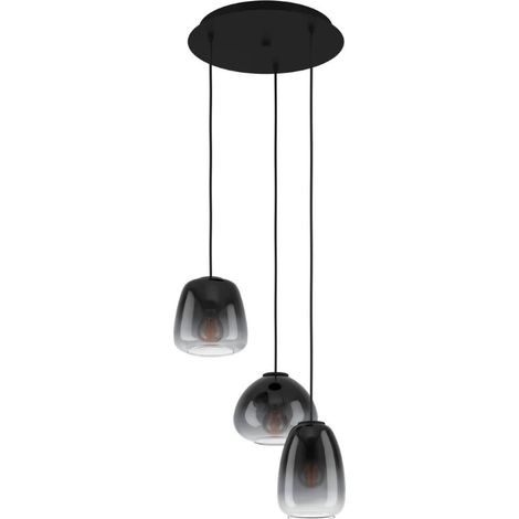 Lampe suspendue en verre Aguilar, noir et gris transparent E27 3x40w H: 110cm Ø43 cm dimmable (1/3)