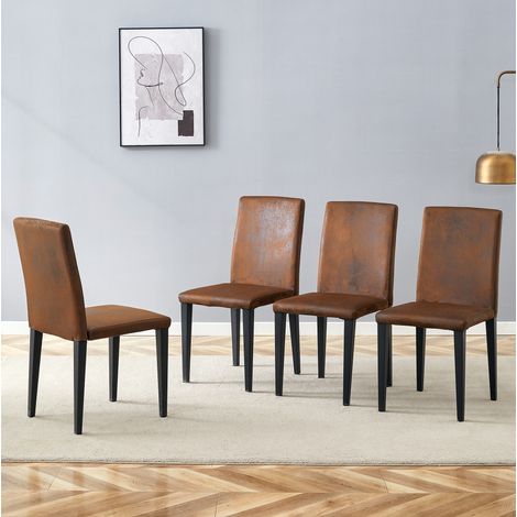 Set di 4 sedie da pranzo 47x38x90 cm in tessuto marrone e metallo nero per soggiorno FloraGrace (1/5)
