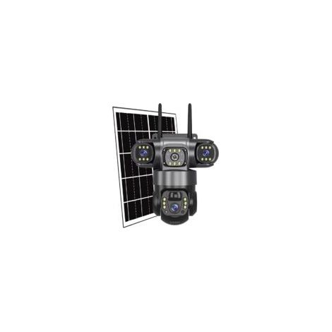 Caméra Solaire extérieure V380 Pro 15MP, Triple Objectif, sécurité 4G IP, Vue panoramique à 360°, détection de Mouvement PIR, Vision Nocturne, vidéosurveillance(4G CAM 64G Card)