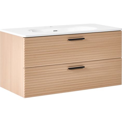 Mueble de baño suspendido con lavabo frente de MDF 2 cajones 100 x 50 cm marrón claro Arapa