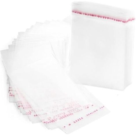 AHLSEN Lot de 100 sachets transparents en cellophane plastique avec fermeture adhésive 8 x 12 cm (1/5)