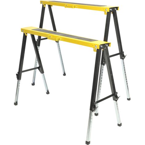 Euro Vanadium – Lot de 2 tréteaux réglables télescopiques en métal – Hauteur ajustable 64 à 91 cm – Charge maximale 150 kg – Pliables avec patins antidérapants