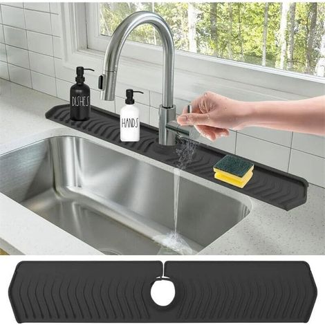 Tapis anti-éclaboussures en silicone pour évier de cuisine – Drainage rapide – Largeur réglable 14,5cm – Facile à nettoyer (1/5)