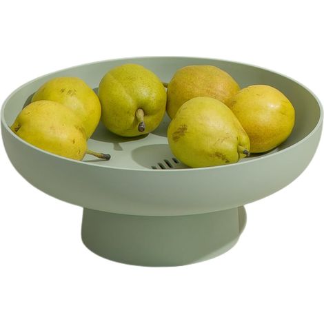 Coupe à fruits surélevée verte moderne, récipient minimaliste en plastique pour fruits et collations, idéal pour le comptoir de la cuisine ou comme centre de table décoratif. (1/5)