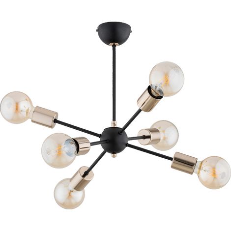 Plafonnier loft métal noir/or 6xE27 15W Alfa Timos (1/3)