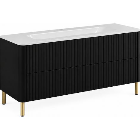 Meuble de salle de bain 120, Noir, avec vasque, pieds dorés, 120,7 x 44,4 x 64,9 cm (1/5)