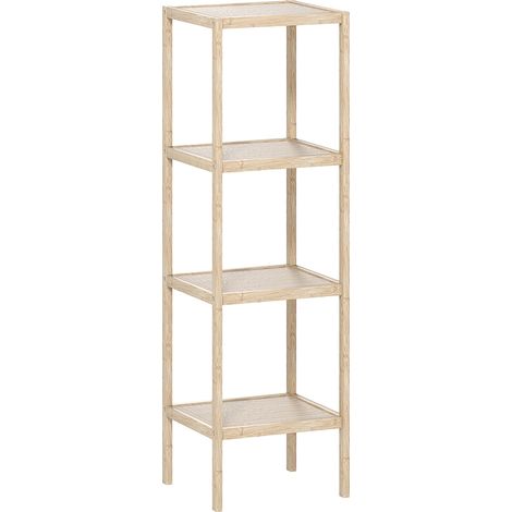 Meuble de salle de bain moderne à 4 niveaux en bambou anti-basculement, 33 x 31 x 110 cm, couleur bois (1/5)
