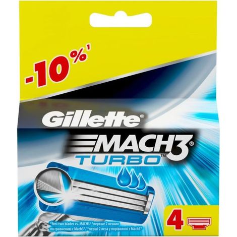 Cartuchos de cuchillas de afeitar Gillette Mach 3 Turbo, 4 unidades