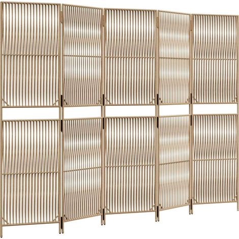 Biombo separador de ambientes tabique de 5 paneles en resina tejida beige y acero DEC030936
