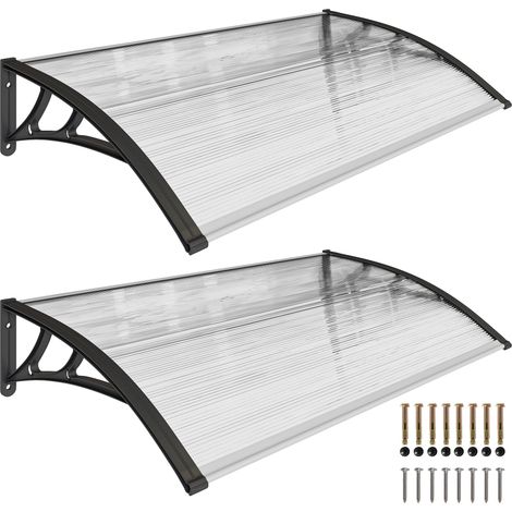 Lot de 2 auvents porte d'entrée - Outsunny - profil alu. protection contre la pluie et UV - polycarbonate - 110x60x18cm - transp. (1/5)