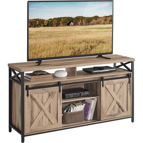 Mobile porta TV per TV fino a 65 pollici con ripiani regolabili ante in stile rustico fienile struttura in metallo marrone e nero rustico 120006575