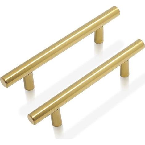 Laiton brossé Poignées de porte de meuble de cuisine Boutons de barre en T en acier inoxydable 9 Taille (50 mm, 64 mm, 76 mm, 96 mm, 128 mm, 160 mm, 192 mm, 224 mm, 256 mm) 1pc LangRay Béquille, bou (1/5)