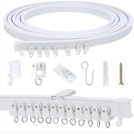 2M Rail de rideau flexible et flexible, Rail de rideau incurvé, Système de rails de rideau pour séparateur de pièce, rideau de douche, chambre à coucher, balcon, hôpital