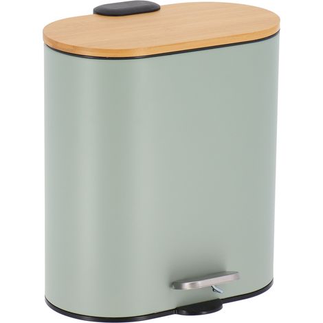 Cestino ovale in metallo da 5 l con coperchio in bambù anticaduta - verde eucalipto - Tendance (1/3)