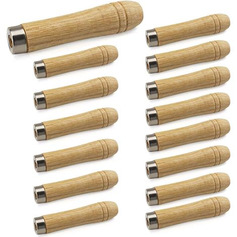 Sollbry Lot de 15 poignées de lime en bois avec col en métal solide pour menuiserie, entretien des outils, trou de 6 mm, longueur 110 mm (1/4)