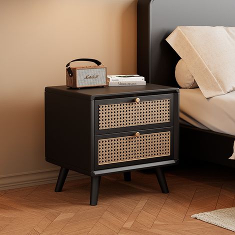 Table de Chevet en Bois de chêne avec tiroir - Table de Chevet Moderne - Petite Commode de Chevet - Table d'appoint pour Chambre à Coucher, Salon, Bureau（Noir） (1/2)